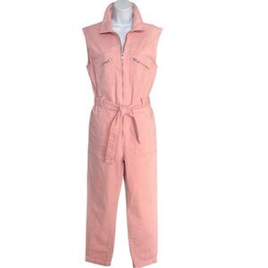 ba&sh Rose Pink Sleeveless Jean Jumpsuit Size S